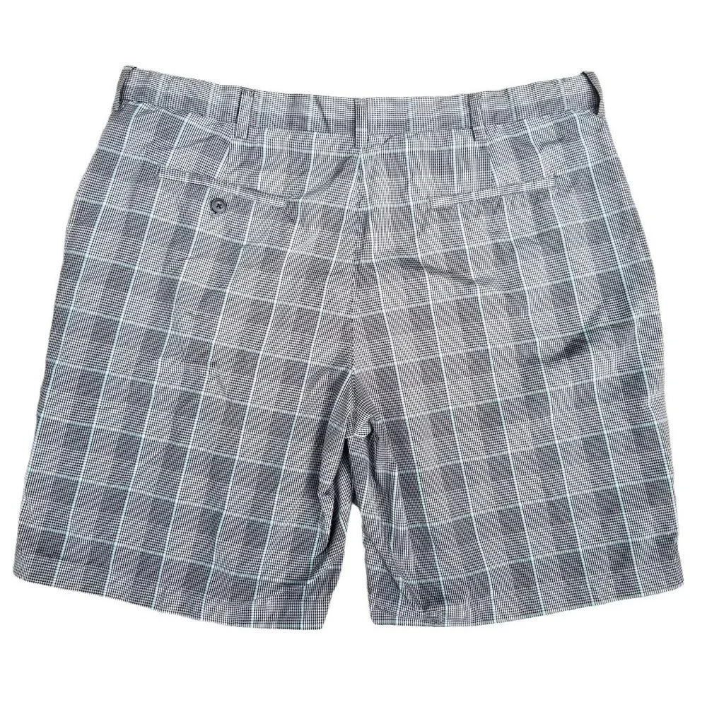 PGA Tour Golf Shorts Mens Grey Blue Windowpane Check Flat Front 9